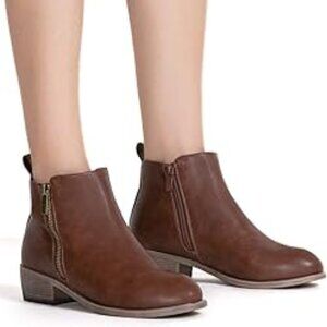 JEOSSY Women's Ankle Boots Thick Heel Low Heeled Booties for Women Sz 7.5 Whisky